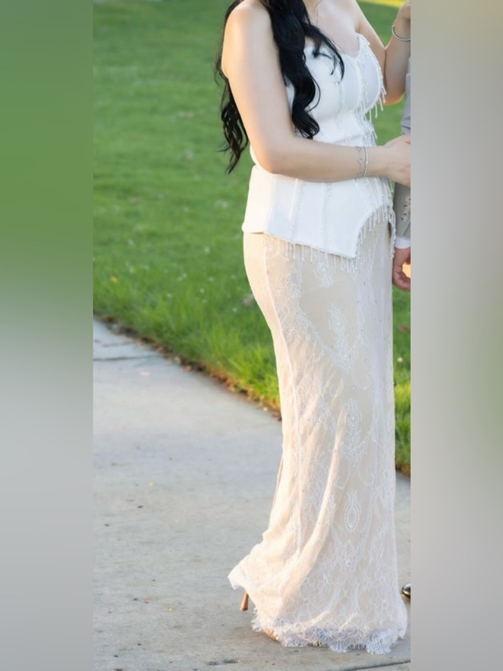 White Lace Maxi Skirt Set with Corset Top - Women
